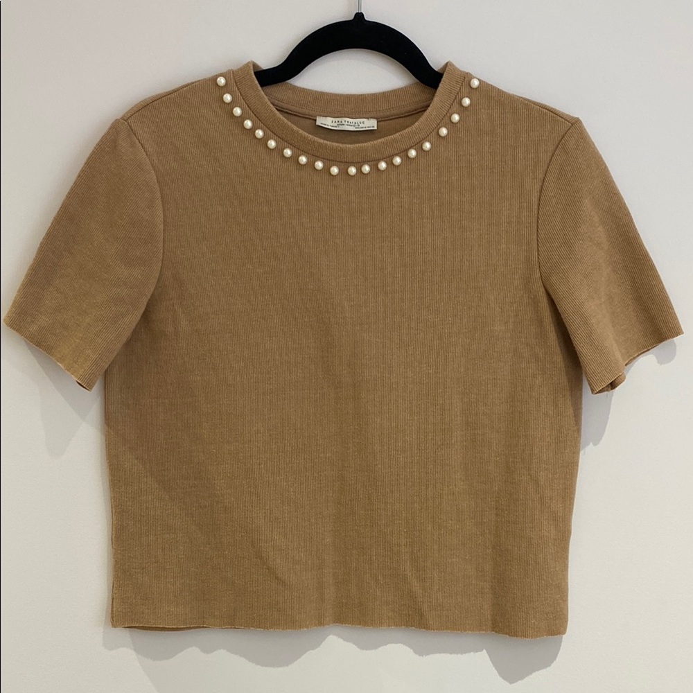 Zara Trafaluc Pearl Neckline Tee